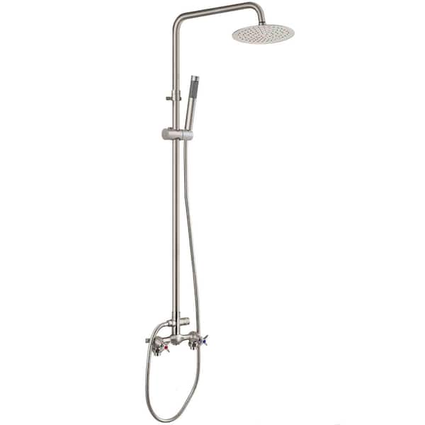 Outdoor Shower Fixture With Handheld Spray 8 in. Rainfall Shower head Double Handle High Pressure Hand Spray Wall Mount