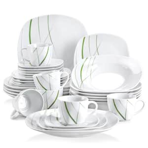 Aviva 30-Piece Modern Ivory White with Green Stripe Porcelain Dinnerware Set (Service for 6)