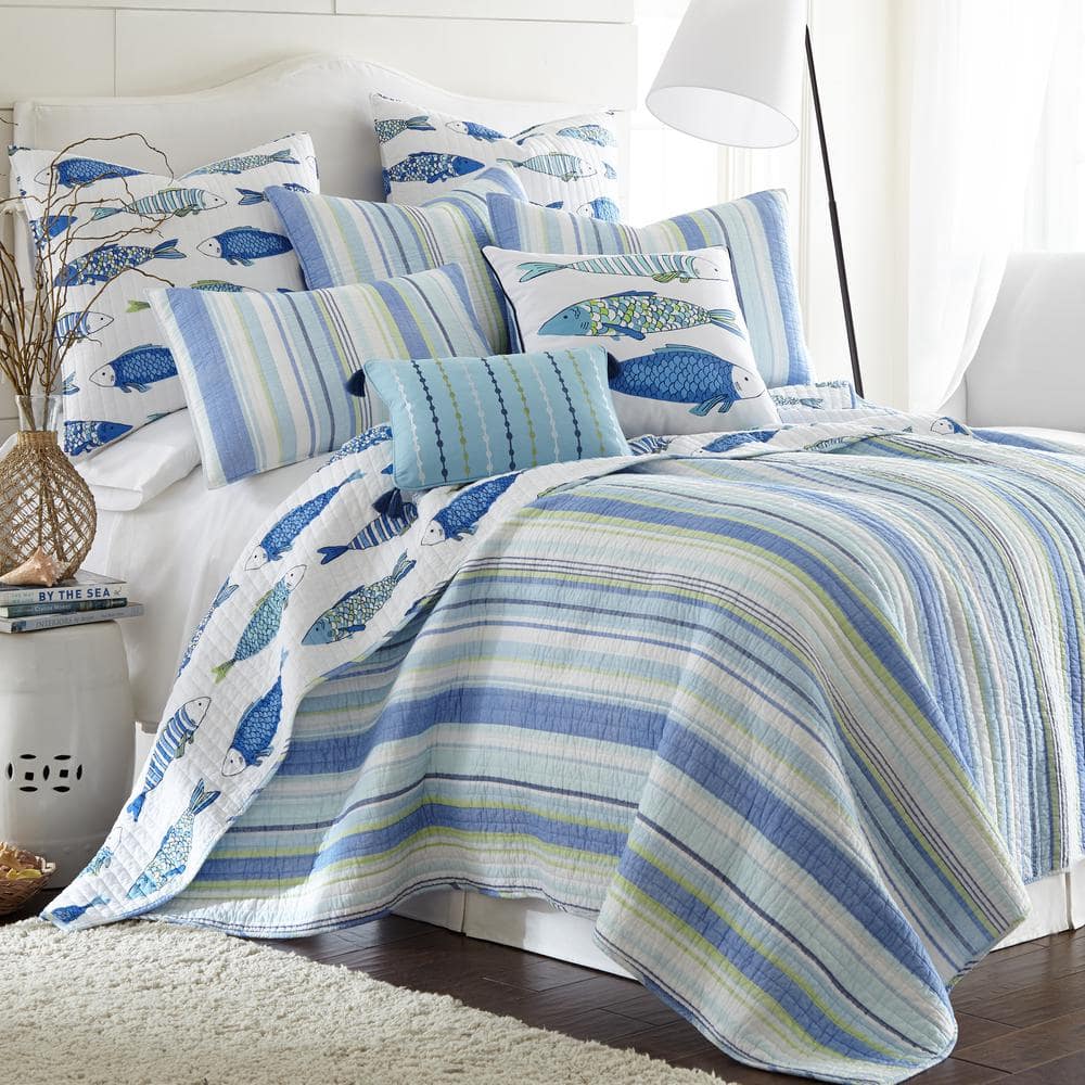 Catalina Blue Fish Cotton Euro Sham Set