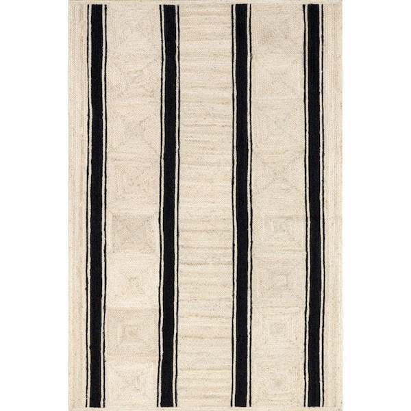 RUGS USA Hedgerow Striped Jute Ivory Doormat 3 ft. x 5 ft. Area Rug