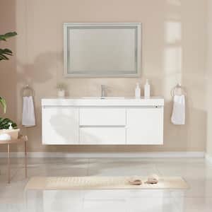 Annecy 60 in. W x 18.5 in. D x 20 in. H Bathroom Wall Hung Vanity in White with Single Basin Vanity Top in White Resin