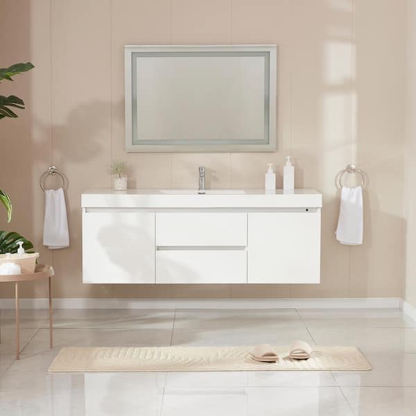 Vanity Art Annecy 30 in. W x 18.5 in. D x 20 in. H Bathroom Wall Hung Vanity in White with Single Basin Vanity Top in White Resin