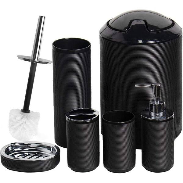 Dracelo 6-Piece Bathroom Accessory Set with Toiletbrush Holder, Dispenser,  Trash Can, Toothbrush Holder, Toilet Brush in Black B09X9VWZR6 - The Home  Depot