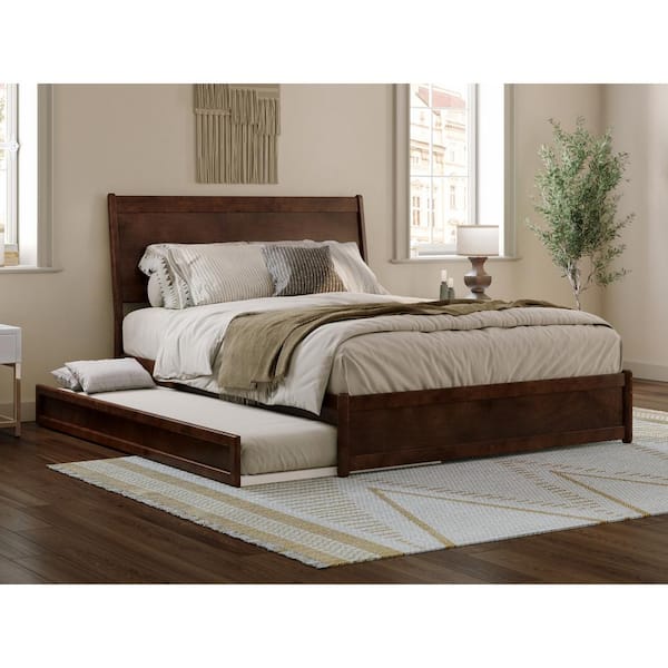 AFI Casanova Walnut Brown Solid Wood Frame Queen Platform Bed with Panel Footboard and Twin XL Trundle