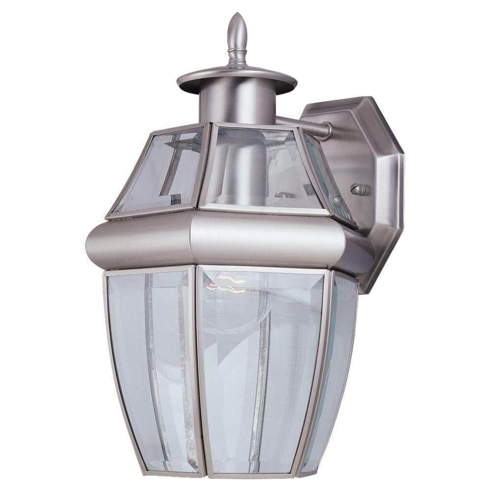 Antique Brushed Nickel Outdoor Wall Sconce with Clear Glass Shade