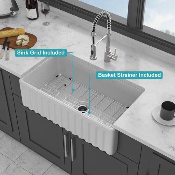 TCYO 33 in. Farmhouse Single Bowl White Ceramic Kitchen Sink with