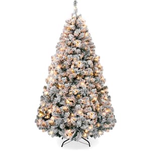 7.5 ft. Pre-Lit Incandescent Flocked Artificial Christmas Tree with 550 Warm White Lights