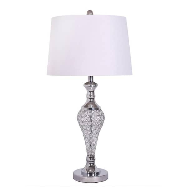 HomeRoots 30 in. Silver and Faux Crystal Metal Table Lamps (Set of 2)