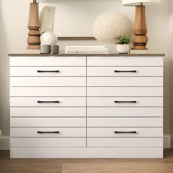 GALANO Elis Ivory with Oak 6-Drawer 47.2 in. Wide Dresser