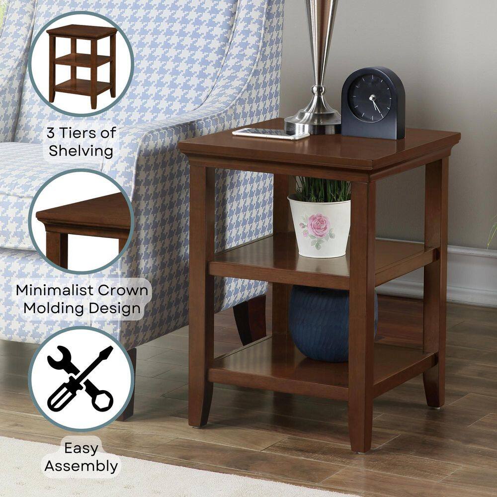 Espresso Wood Rectangular End Table with Shelves