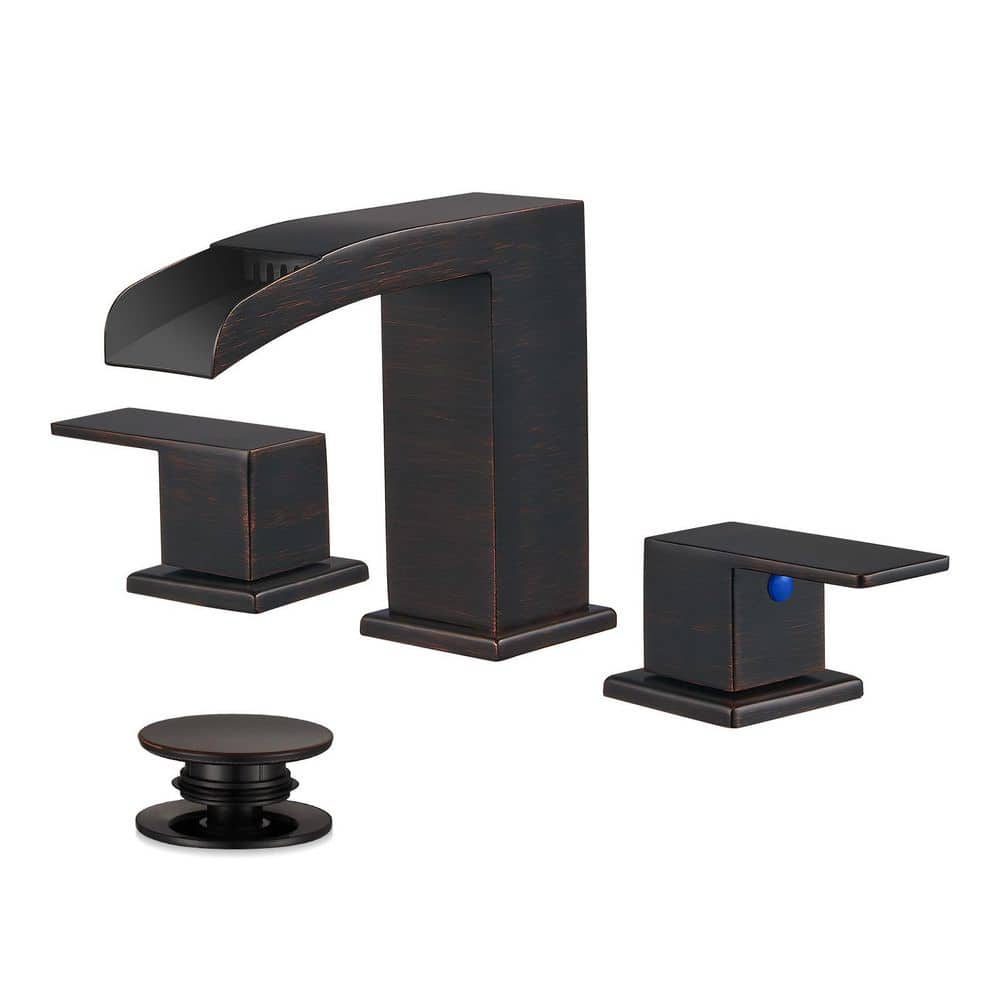 Waterfall 8 in. Widespread Double Handle Low Arc Bathroom Faucet with Drain kit Included in Oil Rubbed Bronze(1-Pack) price history on PriceWatchPro
