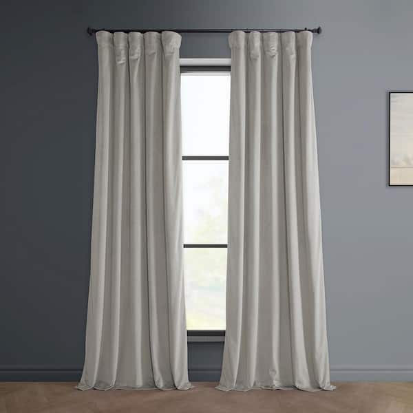 Exclusive Fabrics & Furnishings City Grey Velvet Rod Pocket Room Darkening Curtain - 50 in. W x 120 in. L Single Panel Window Velvet Curtain