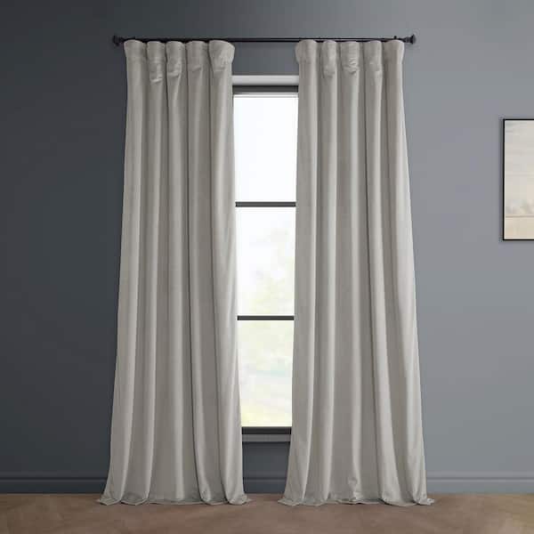 Exclusive Fabrics & Furnishings City Grey Velvet Rod Pocket Room Darkening Curtain - 50 in. W x 84 in. L Single Panel Window Velvet Curtain