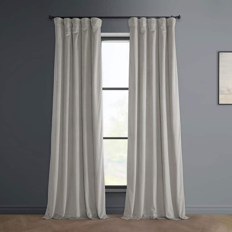 Exclusive Fabrics & Furnishings City Grey Velvet Rod Pocket Room Darkening Curtain - 50 in. W x 96 in. L Single Panel Window Velvet Curtain