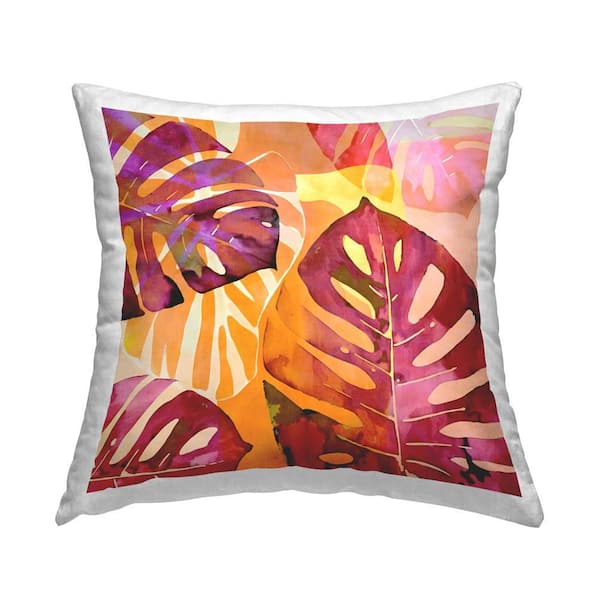 Stupell Industries Pink and Orange Leaves Pink Floral Polyester 18 in. x 18 in. Throw Pillow
