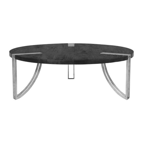 THE URBAN PORT 35 in. Sandblasted Matte Black Round Mango Wood Top ...