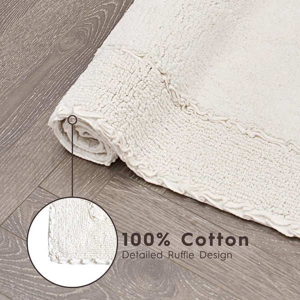 Laura Ashley 20 in. x 34 in. Ivory Cotton Ruffle Bath Rug