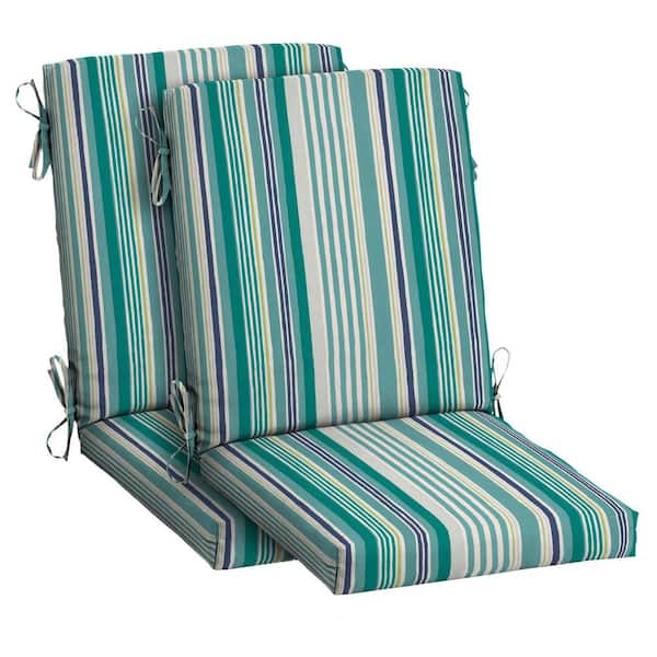 ARDEN 20 in. x 20 in. High Back Outdoor Dining Chair Cushion in Teal Cobalt Stripe (2-Pack)