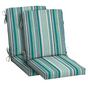 20 in. x 20 in. High Back Outdoor Dining Chair Cushion in Teal Cobalt Stripe (2-Pack)