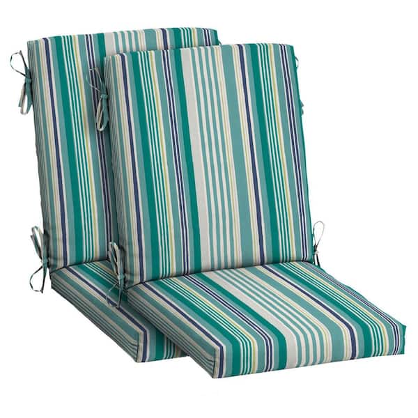 ARDEN SELECTIONS 20 in. x 20 in. High Back Outdoor Dining Chair Cushion in Teal Cobalt Stripe (2-Pack)