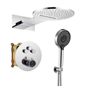 Single Handle 3-Spray 2-function Luxury Thermostatic Dual Shower Faucet 2.5 GPM with Waterfall in. Chrome