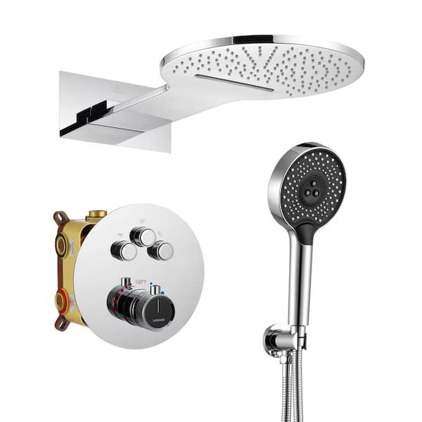 CASAINC Single Handle 3-Spray 2-function Luxury Thermostatic Dual Shower Faucet 2.5 GPM with Waterfall in. Chrome