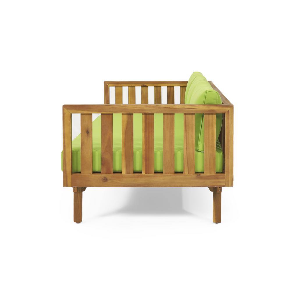 Teak Wood Outdoor Daybed with Green Cushions