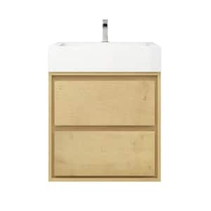 Saggie 24 in. W x 20 in. D x 28 in. H Single Sink Floating Bath Vanity in Oak with White Acrylic Top