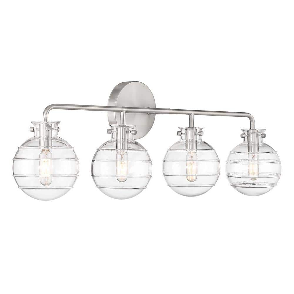 Satin Nickel 4-Light Vanity with Clear Swirl Glass Shades