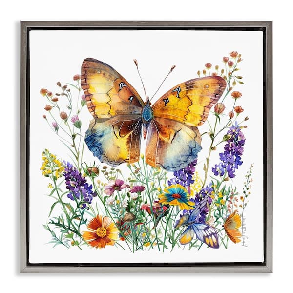 Stupell Industries Mixed Butterfly Garden by LSR Design Studio Gray Floater Frame Animal Graphic Art Print 18 in. x 18 in.