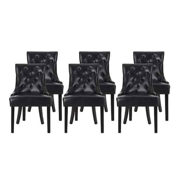 Noble House Will Midnight Black Tufted Faux Leather Dining Chair (Set of 6)