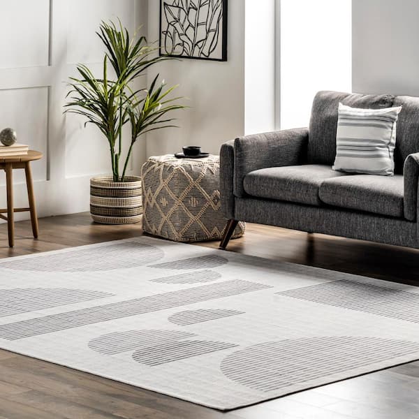 Fae Geometric Shapes Machine Washable Beige 4 ft. x 6 ft. Area Rug
