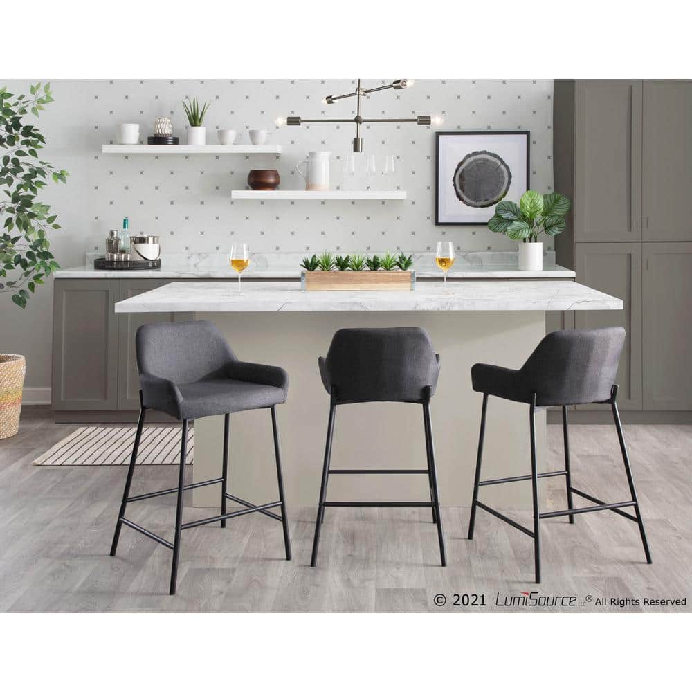 Daniella Charcoal Fabric and Black Metal Counter Stools (Set of 2)