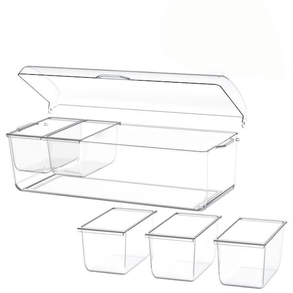 10.5 oz. Silver Food Grade 304 Stainless Steel Condiment Servers with Lid Spoon and Tray, Condiment Jar Spice Container