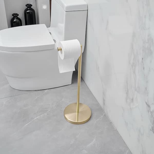 Freestanding Stainless Steel Toilet Paper Stand in Brushed Gold