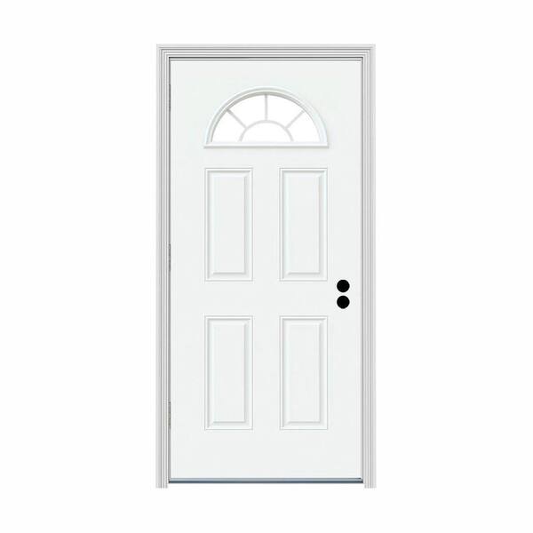 JELD-WEN 34 in. x 80 in. Fan Lite White Painted Steel Prehung Right-Hand Outswing Front Door w/Brickmould