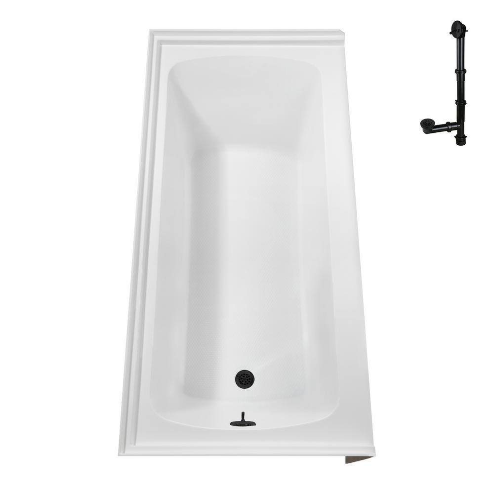 Glossy White Acrylic Alcove Bathtub with Matte Black Trim