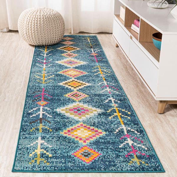 JONATHAN Y Tribal Love Dark Blue/Multi 2 ft. x 8 ft. Geometric Runner Rug