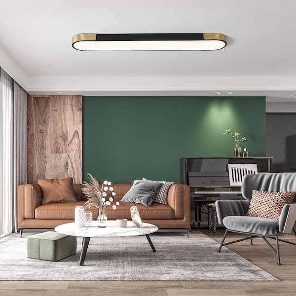 Genoci 47.24 in. 48-Watt Black and Gold Dimmable Rectangle