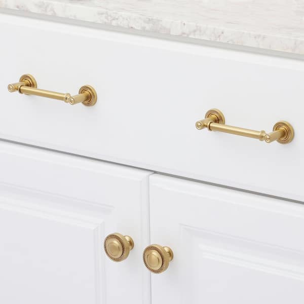 Minted 4 in. (102 mm) Center-to-Center Satin Brass Bar Drawer Pull