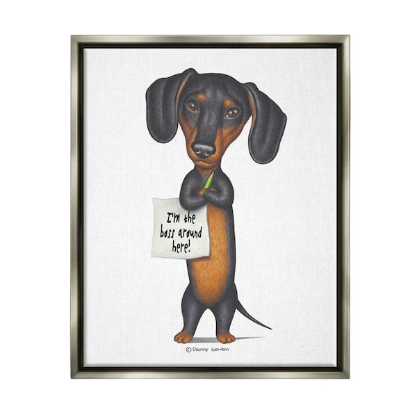 Dachshund 'I'm The Boss' Fun Family Pet Phrase" by Danny Gordan Floater Frame Animal Wall Art Print 17 in. x 21 in.