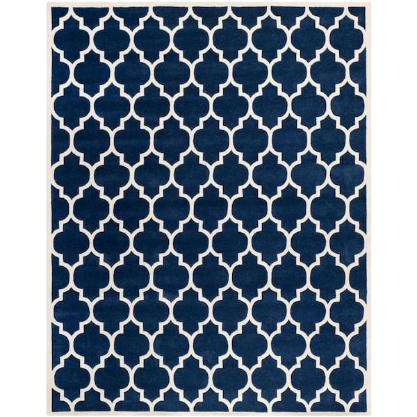 SAFAVIEH Chatham Dark Blue/Ivory 9 ft. x 12 ft. Border Latticework Trellis Area Rug