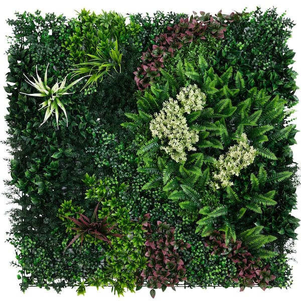 Nearly Natural 40 in. x 40 in. Green Artificial Mixed Flower Living Wall Hedge Panel