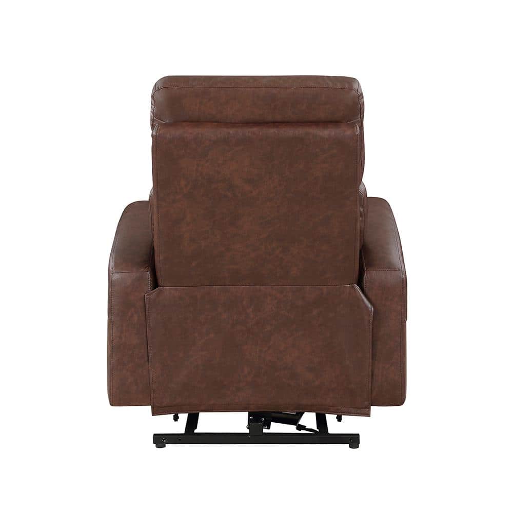 Brown Faux Leather Power Lift Recliner with Wood Frame