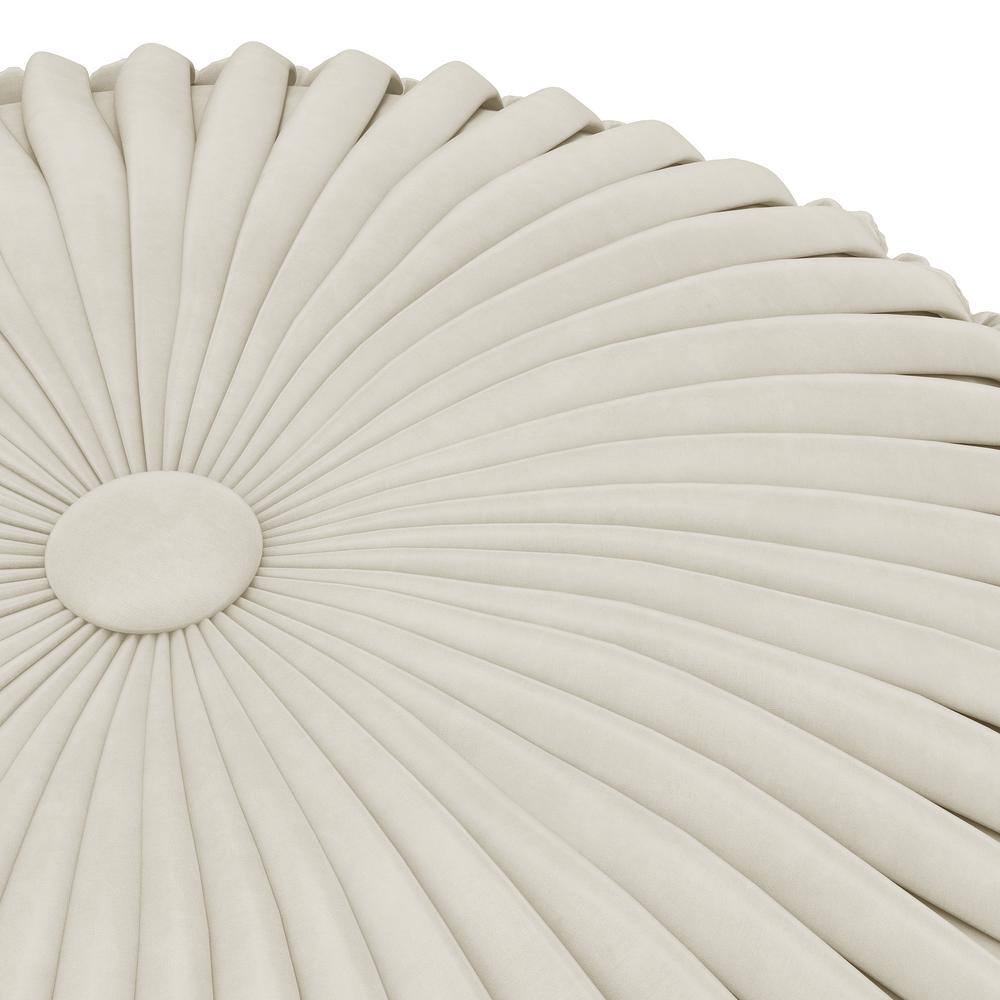 Cream Tufted Round Cotton Pouf with Velvet Upholstery