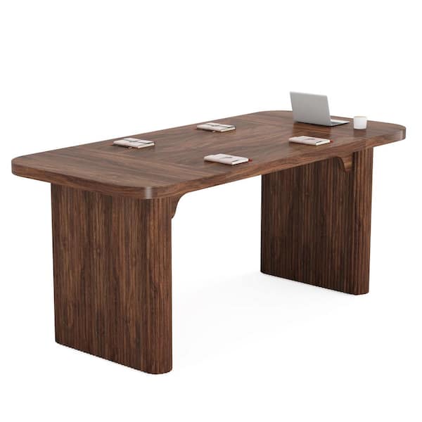 BYBLIGHT Moronia 62 in. Rectangle Brown Wood Conference Table, Seminar Table with Double Pedestal for Office Meeting Room