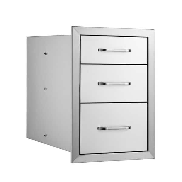 Outdoor Kitchen Flush Mount Drawers, 23 in. Sliver 3-Drawer Access Drawers, Stainless Steel with Handle, for BBQ Islands