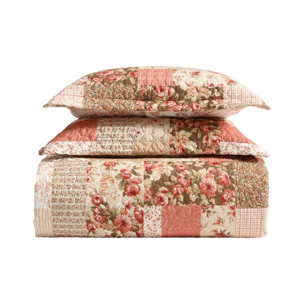 Harrietta Twin Pink Cotton Patchwork Reversible Quilt Set