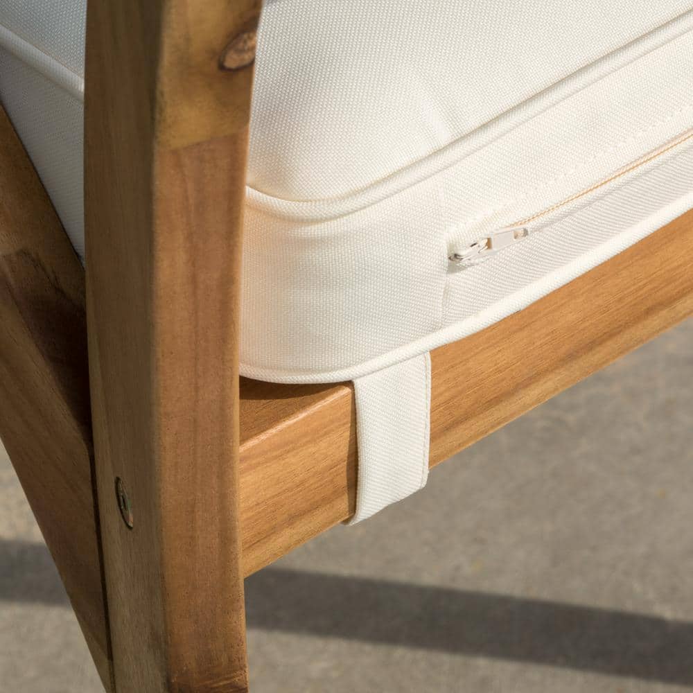 Teak and Cream Acacia Wood 3-Piece Outdoor Bistro Set