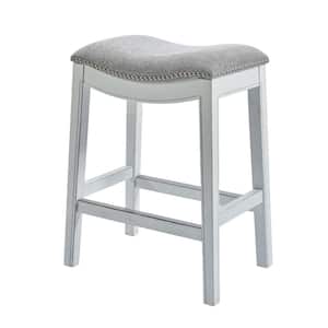 Julia 25.7 in. Backless Bar Stool with Canvas Material Seat in Wood Frame